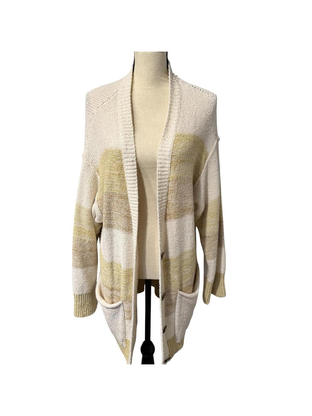 Free People Cream & Brown Oversized Knit Cardigan - Size XS